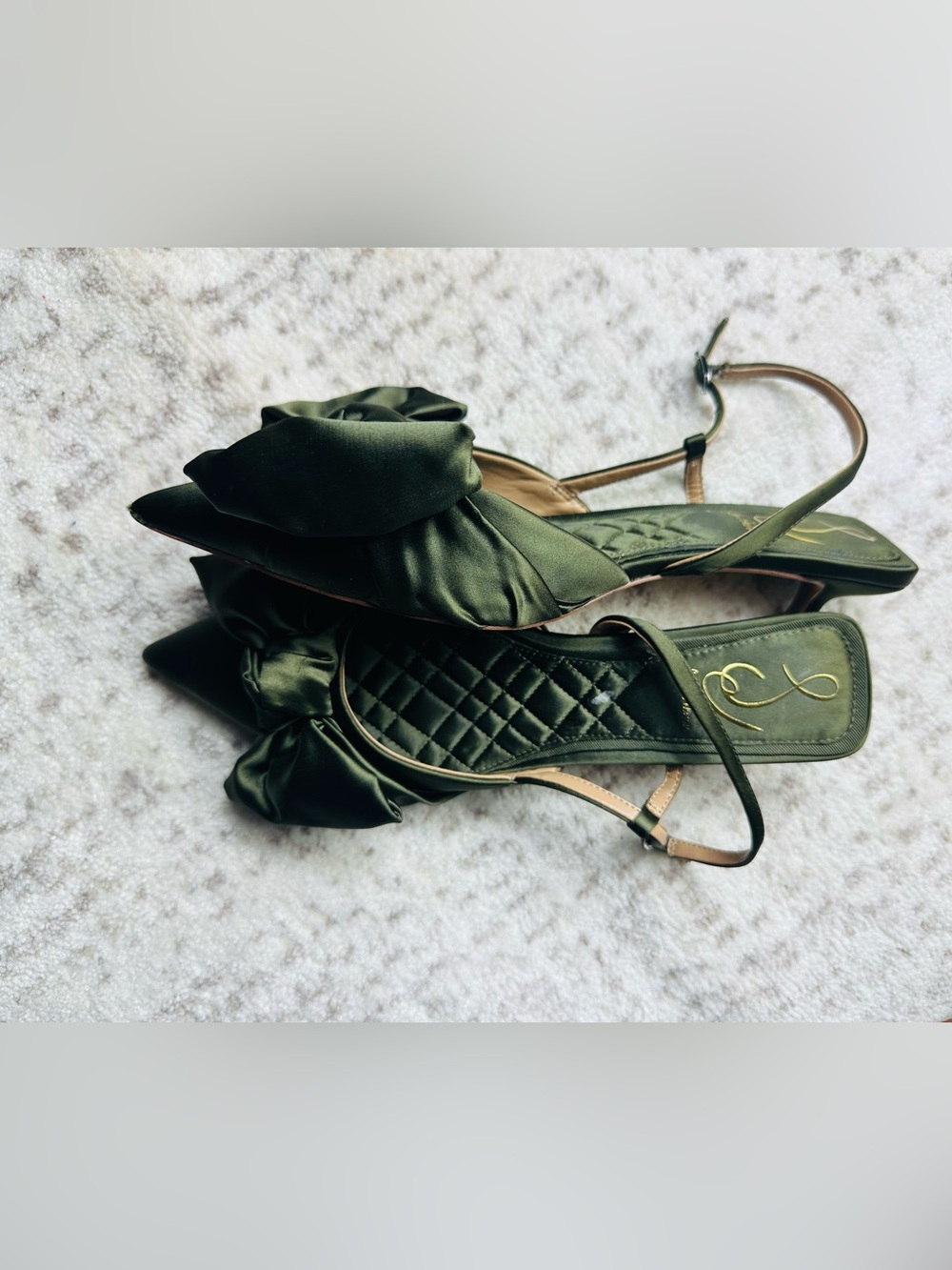 Sam Edelman Olive Satin Pointed Slingback Heels with Bow - Picture 9 of 11